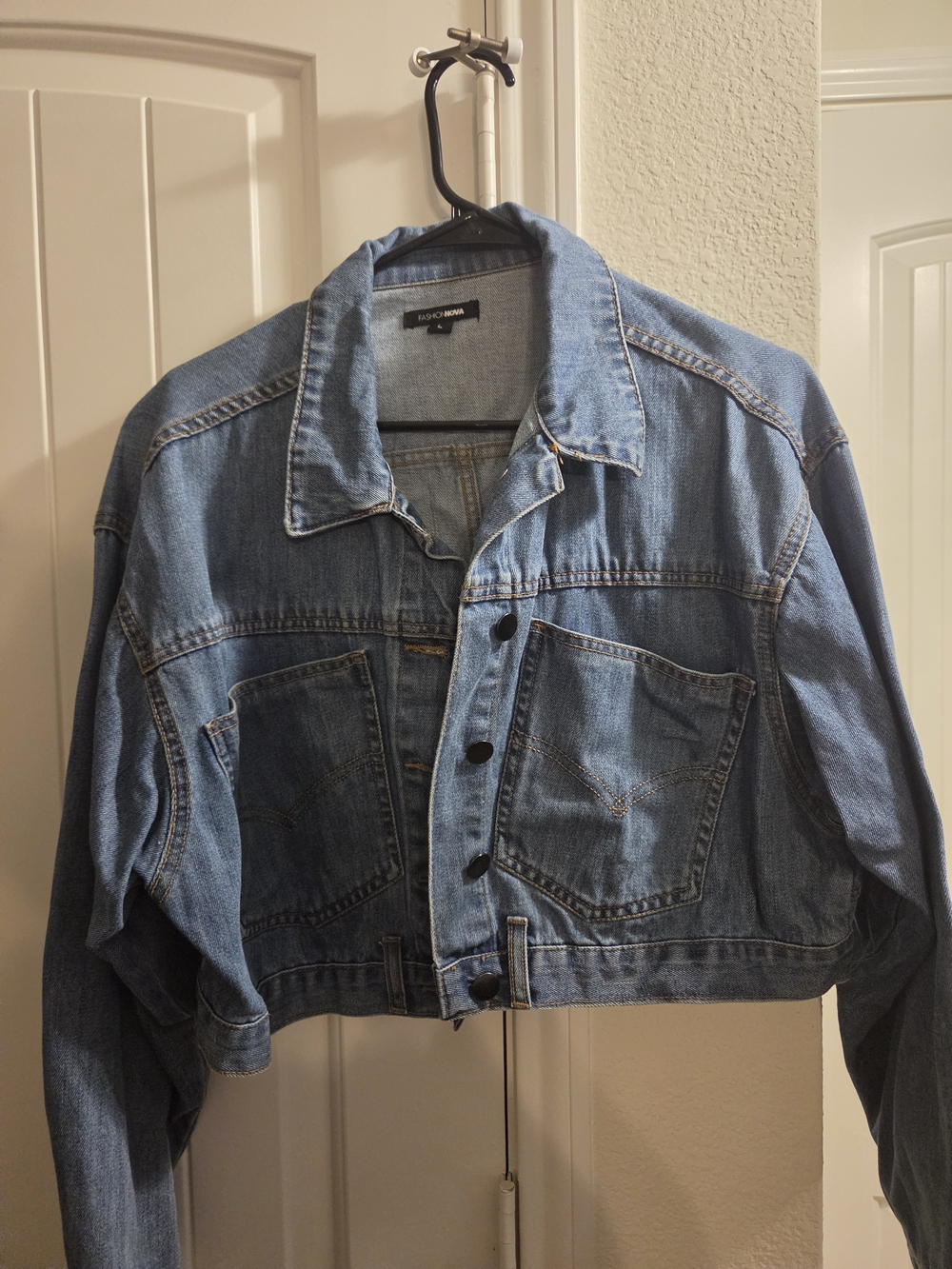 Fashion Nova Light Blue Cropped Denim Jacket